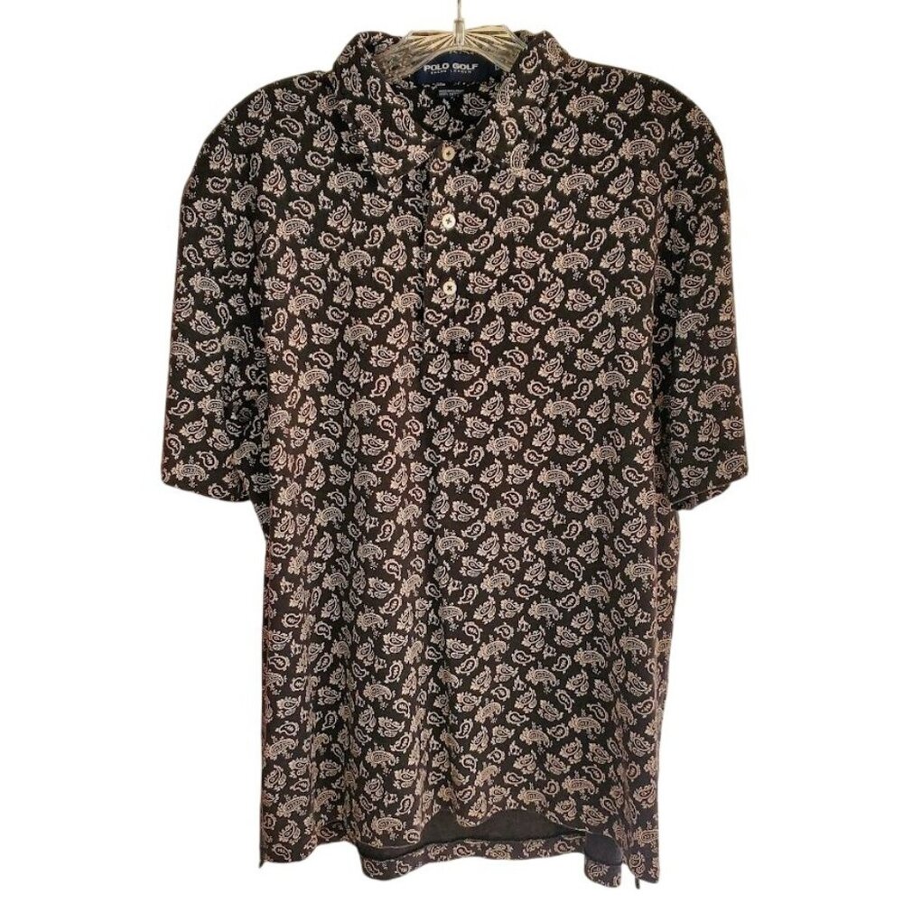 Polo Golf Ralph Lauren Men's Paisley Print Polo Shirt Cotton Black Size L